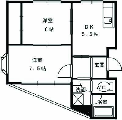 ヤマキエステートⅡ(2DK/2階)の間取り写真