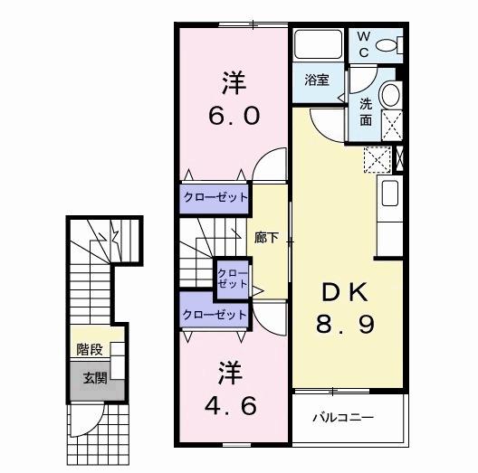 ブランシェヴィーC(2DK/2階)の間取り写真
