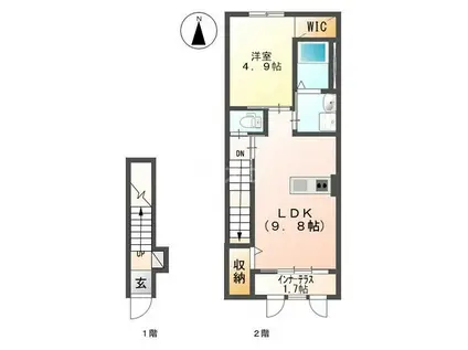 ドルチェ ヴィータ(1LDK/2階)の間取り写真