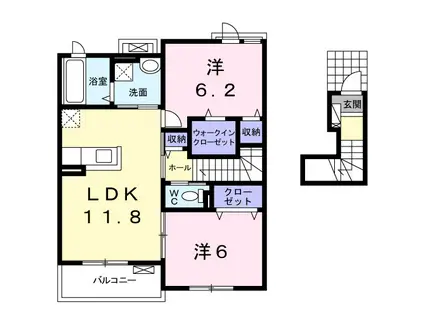 プラシード・NⅢ(2LDK/2階)の間取り写真