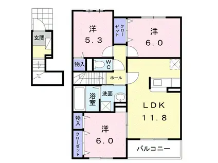 ヘーズ・グラース(3LDK/2階)の間取り写真