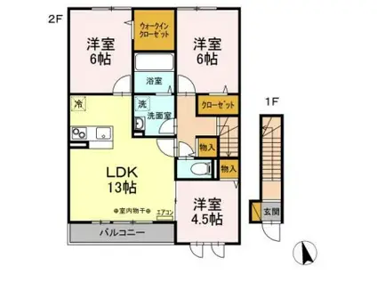 エアリーガーデンB(3LDK/2階)の間取り写真