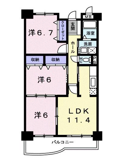セレブリティⅠ(3LDK/2階)の間取り写真
