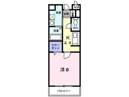 フェリーチェ(1K/1階)の間取り写真