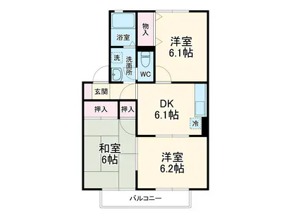 サンライズヒルA(3DK/2階)の間取り写真