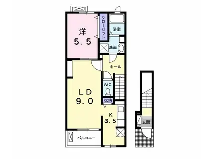 コリーヌ・ソシア(1LDK/2階)の間取り写真