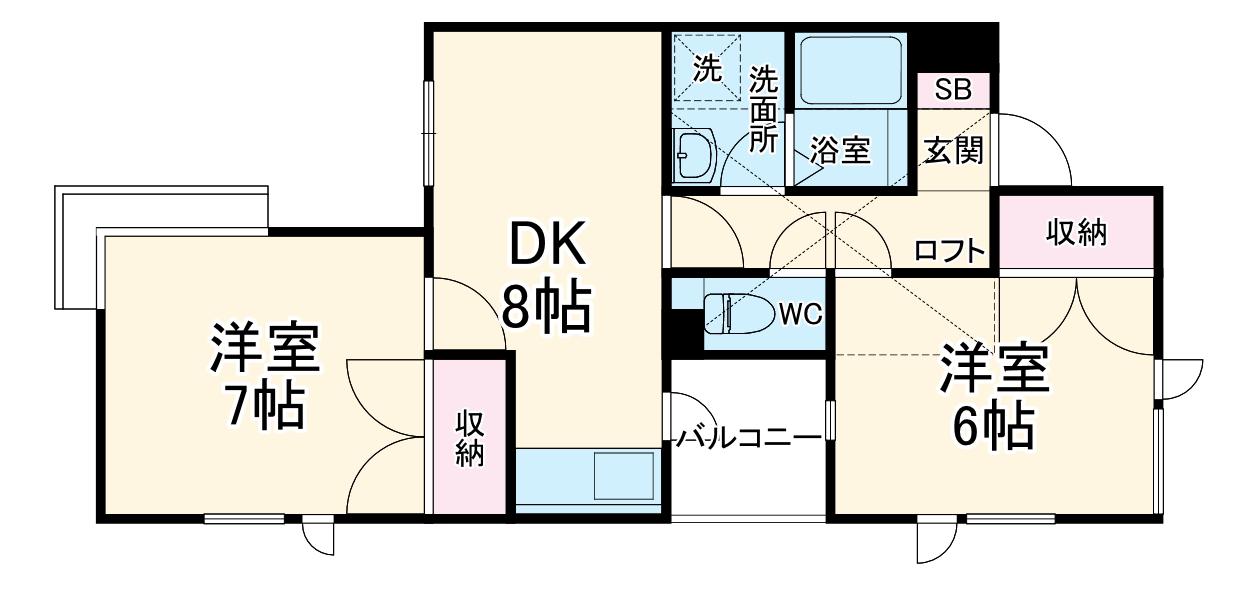 上島コモンコートA棟(2LDK/2階)の間取り写真