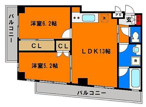 プレジール弁天(2LDK/4階)の間取り写真