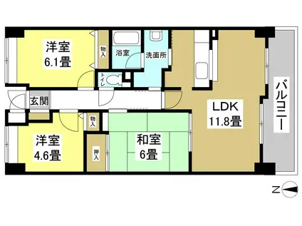 ベルジュ成子坂(3LDK/4階)の間取り写真