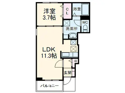フルリール百船B(1LDK/1階)の間取り写真