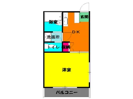 作草部コーポ(1DK/5階)の間取り写真