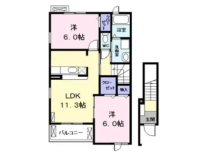 レッド・リーブスⅢ(2LDK/2階)の間取り写真