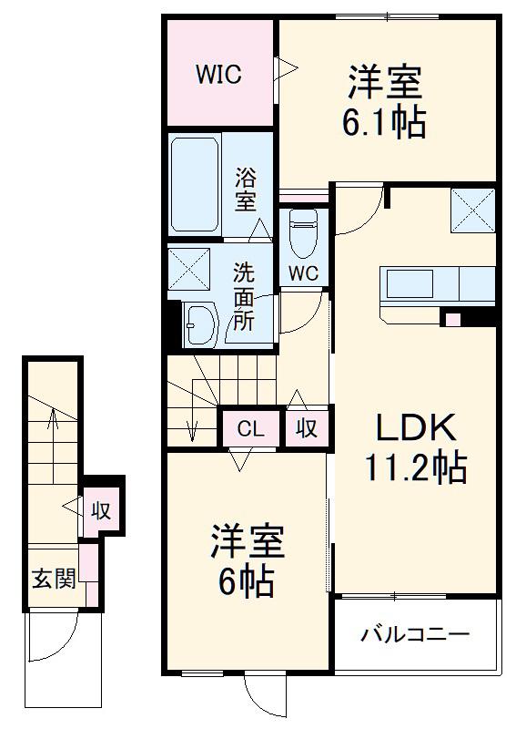 グランメゾンⅢ(2LDK/2階)の間取り写真