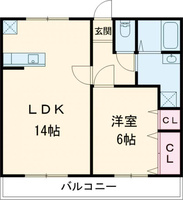 レジデンスシムラB棟(1LDK/1階)の間取り写真