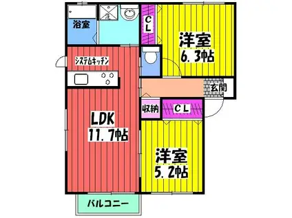 メゾン石川(2LDK/1階)の間取り写真