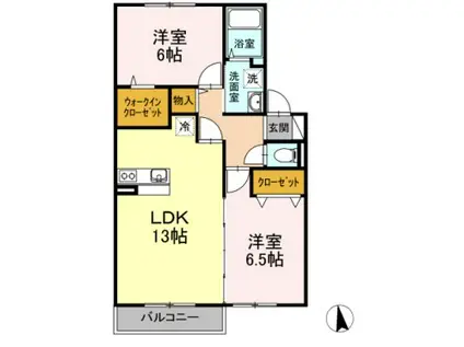 サウス WIND(2LDK/2階)の間取り写真