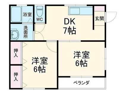 エバーフィールド(2DK/1階)の間取り写真