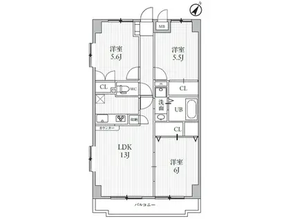 サンライズヒル朝日ヶ丘A棟(3LDK/3階)の間取り写真