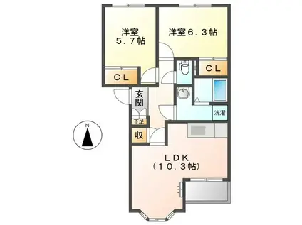 カーザ浅野(2LDK/2階)の間取り写真
