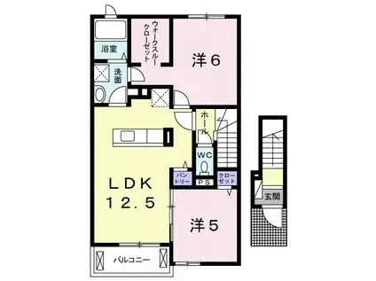ヒルズコート B棟(2LDK/2階)の間取り写真