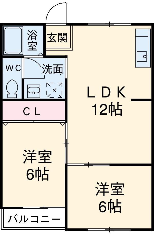 ドヌール山手(2LDK/2階)の間取り写真