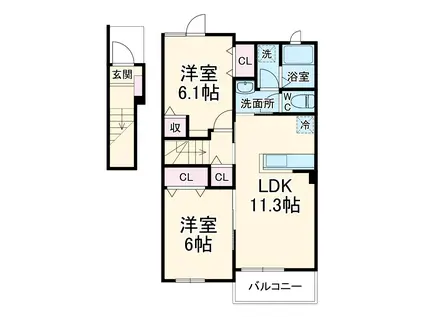 カーサ・リリー(2LDK/2階)の間取り写真