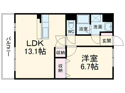 ライクワン蜆塚(1LDK/1階)の間取り写真
