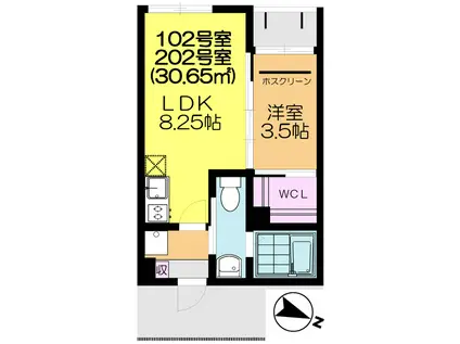 ユーフォリア蘇我(1LDK/2階)の間取り写真