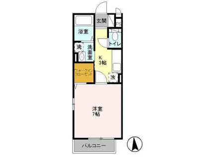 グランモア柳川C(1K/1階)の間取り写真