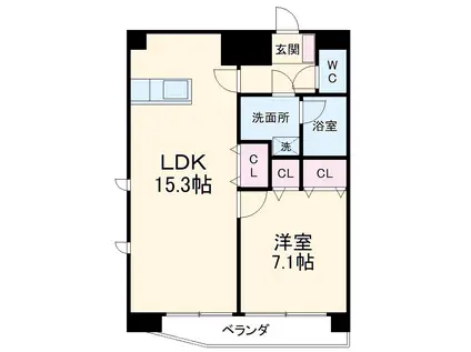 ベルファース川原通(1LDK/13階)の間取り写真