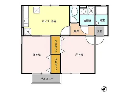 サンモールプラザB(1LDK/2階)の間取り写真