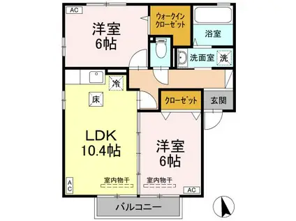 オーククレスト(2LDK/1階)の間取り写真