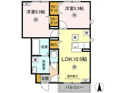 ソウソウ・ソンケン・リュウビ ソウソウ(2LDK/1階)の間取り写真