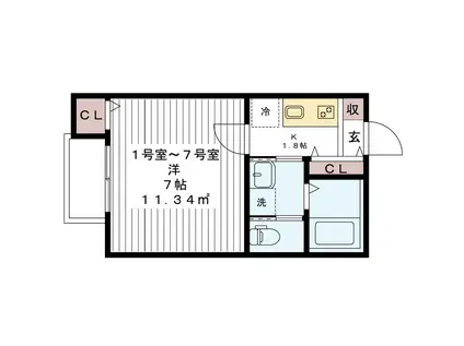 アージュドール桜木(1K/2階)の間取り写真