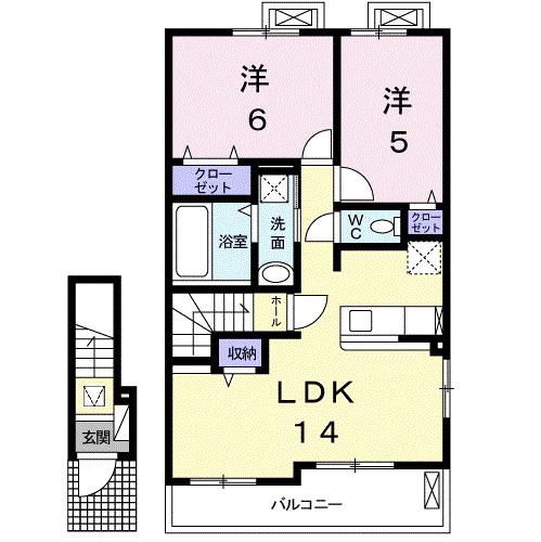 サンファームKⅠ(2LDK/2階)の間取り写真