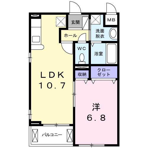 フォレスト・ヴィラ Ⅱ(1LDK/2階)の間取り写真