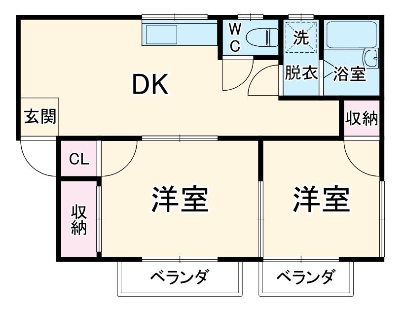 ハイツ野﨑A(2DK/2階)の間取り写真