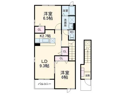 カーサ・エテルノ Ⅰ(2LDK/2階)の間取り写真