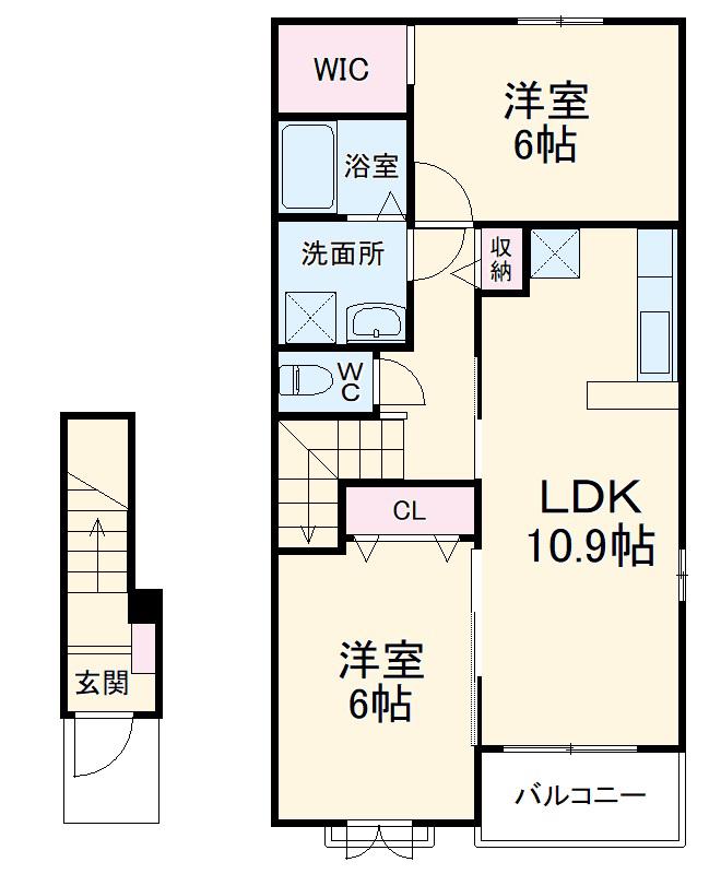プランドールⅠ(2LDK/2階)の間取り写真