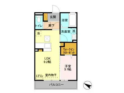 イーストファインヒルズ(1LDK/1階)の間取り写真