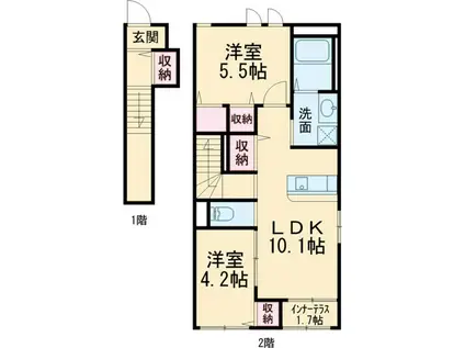クリビアⅡ(2LDK/2階)の間取り写真