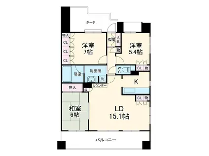 クリオ本厚木壱番館(3LDK/9階)の間取り写真