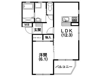 白鳥LAKE(1LDK/1階)の間取り写真