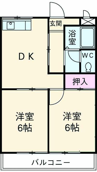 クイーンズ5(2DK/2階)の間取り写真