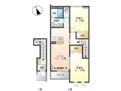 なでしこ(2LDK/2階)の間取り写真