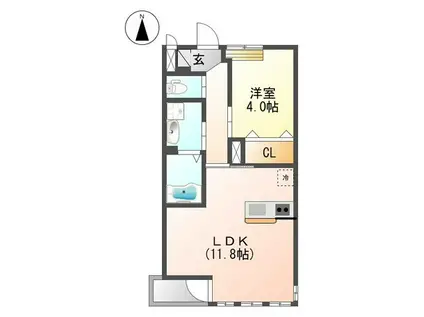 オーロピーノ(1LDK/2階)の間取り写真