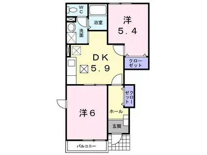 アヴニールⅧ(2DK/1階)の間取り写真