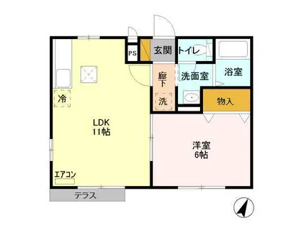 グリーンヒルズL棟(1LDK/1階)の間取り写真