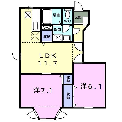 クレストメゾンⅦ(2LDK/1階)の間取り写真