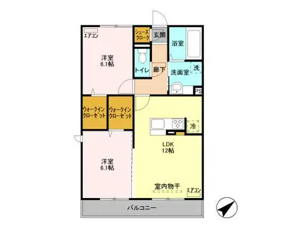 グランドゥールⅤ A棟(2LDK/2階)の間取り写真